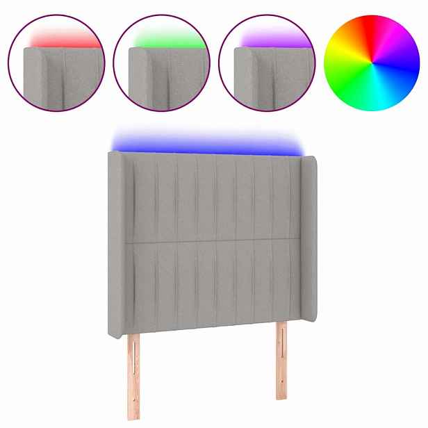 vidaXL Čelo postele s LED světle šedé 83 x 16 x 118/128 cm textil