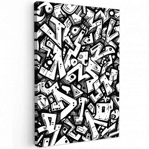MuchoWow OBRAZ NA PLÁTNĚ Tvary - písmena - graffiti - černá 60x90 cm