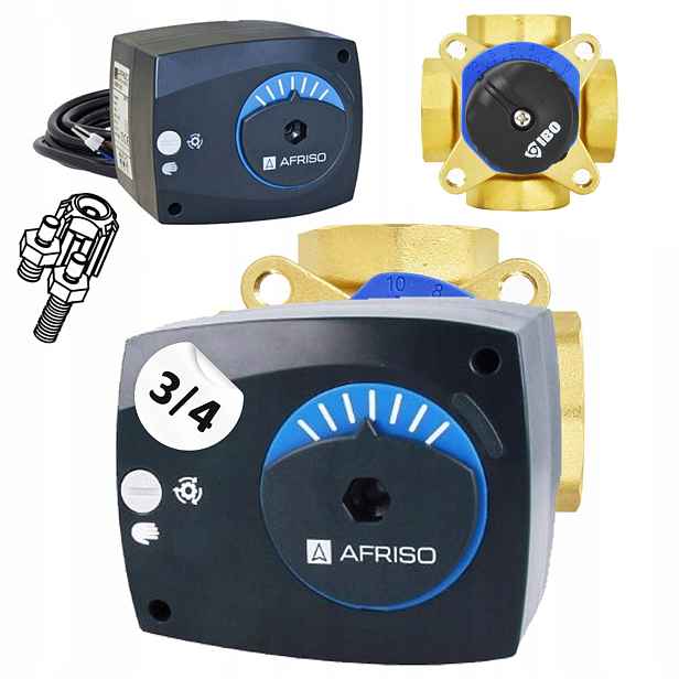 Sada 4-CESTNÝCH Směšovacích Ventilů DN20 3/4" 3-BODOVÝ Pohon Afriso Arm