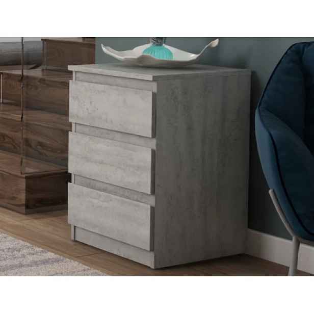 Skříňka/vysoký noční stolek Carlos 40 cm, šedý beton, 3 zásuvky
