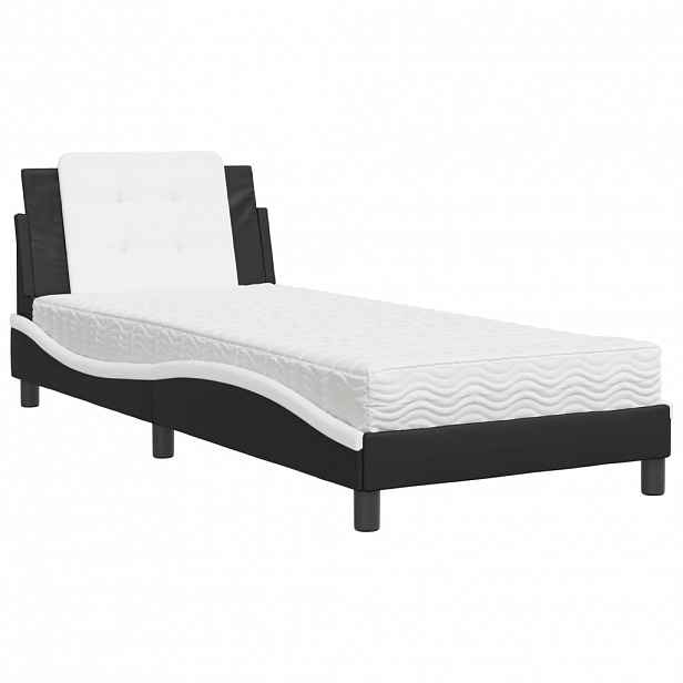 vidaXL Postel s matrací Zadar černá a bílá 90 x 190 cm umělá kůže