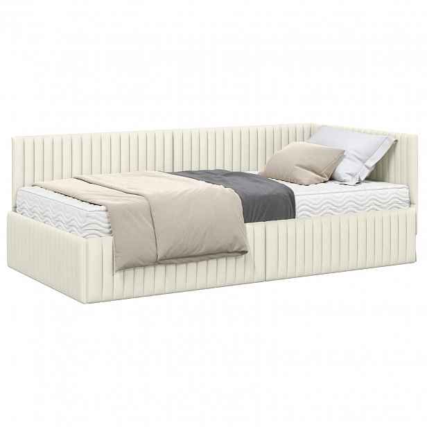 vidaXL Rohový rám postele s matrací 2 ks Krémová 100 x 200 cm samet