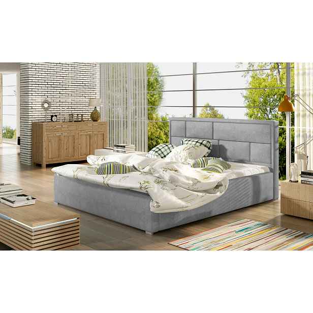 Manželská čalouněná postel 180x200 LUXERIO 1 - světle šedá