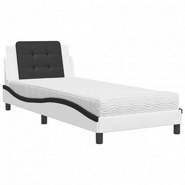 vidaXL Postel s matrací Zadar bílá a černá 90 x 190 cm umělá kůže