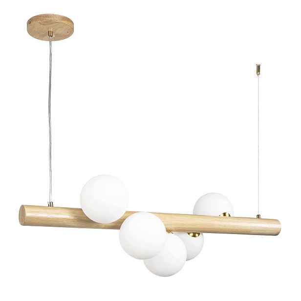 Závěsná Stropní Lampa Toolight Dřevěná Zlatá S Bílými Stínítky 5x Koule