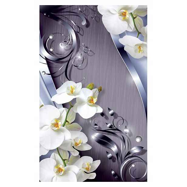 Fototapeta Orchideje Stříbrné a Bílé Květiny Metalická Elegance 206x275 lepidlo