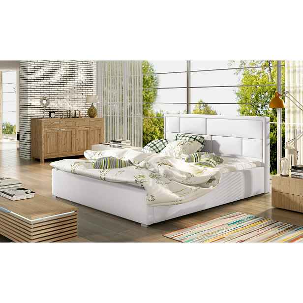 Manželská čalouněná postel 180x200 LUXERIO 2 - bílá eko kůže