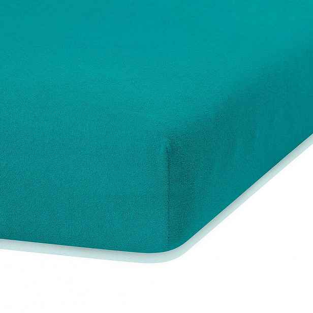 Tmavě zelené elastické prostěradlo s vysokým podílem bavlny AmeliaHome Ruby, 200 x 160-180 cm