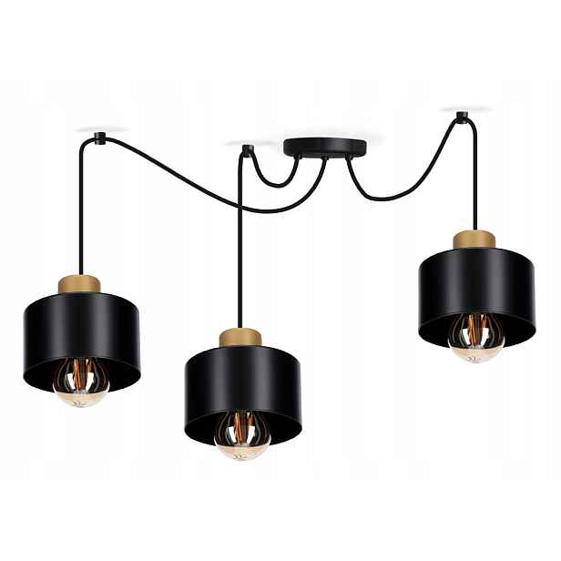 Závěsná stropní lustrová lampa Pajak Loft 3, černá, zlatá, lampa do obývacího pokoje