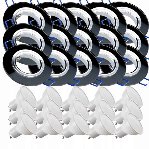15x Černá Stropní Lampa Halogenová Objímka Sklo Led Žárovky 1.5W