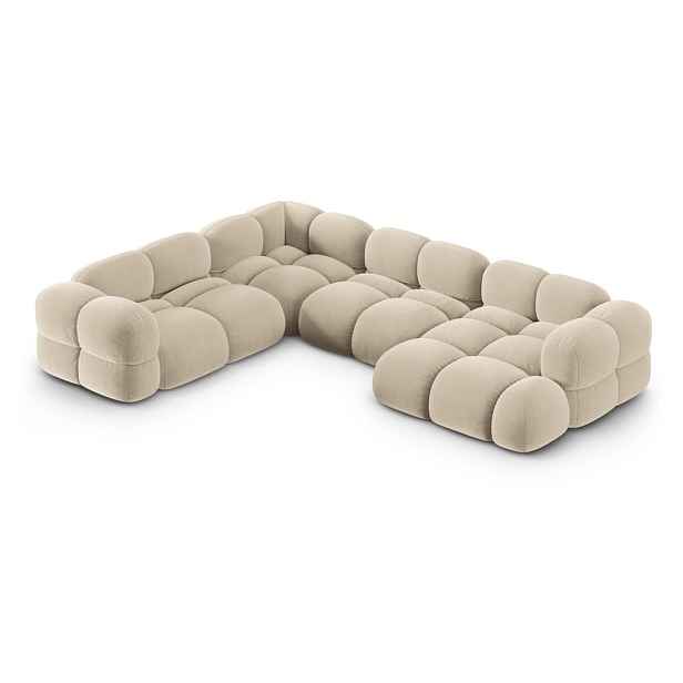 Béžová sametová rohová pohovka (levý roh/do "U") Loretto – Cosmopolitan Design