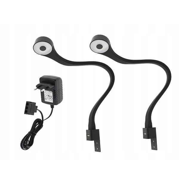 noční Led lampa do postele do ložnice ohebná, černá, šroubovací, 2x Flexi R Usb