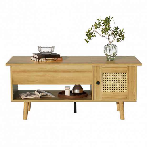 Modfu KONFERENČNÍ stolek z dřevotřísky 103x50x46/60 cm v dekoru dřeva a černé s výklopnou deskou a úložným prostorem