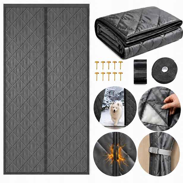 100x210 cm Magnetická termoizolační clona na dveře, otevíratelná do středu