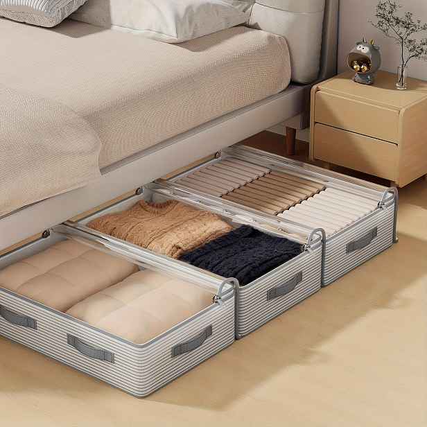 TEMU 3ks Extra Velkokapacitní Vícevrstvé Úložné Organizérové Tašky, XL Velikost Ploché Úložné Boxy Pod Postel pro Sezónní Oblečení a Ukládání Dek,