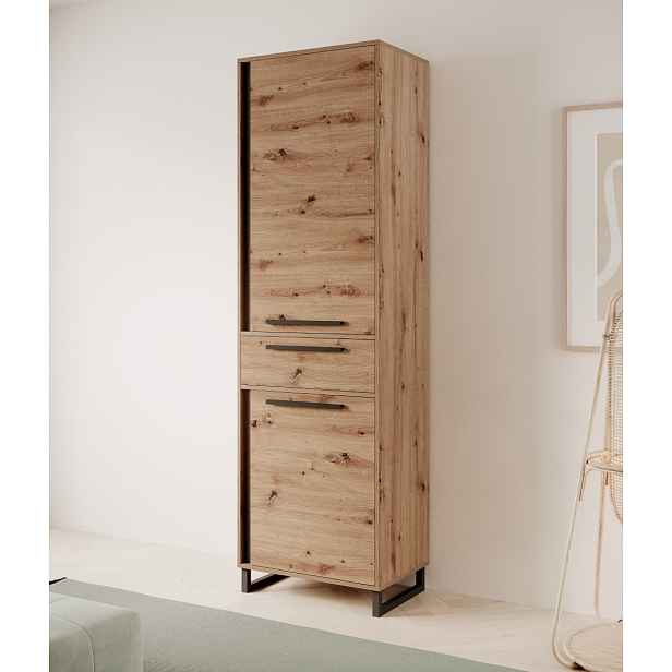 Úzká šatní skříň se šuplíkem 60 cm SAPRIA - dub artisan / černá