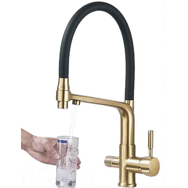 Kuchyňská Baterie Třícestná Filtr Vytahovací Sprcha Zlatá