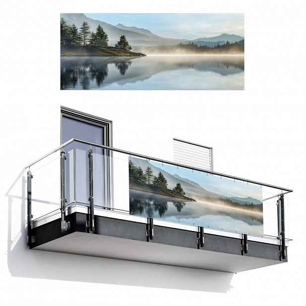 MuchoWow BALKONOVÁ ZÁSTĚNA Jezero - Mlha - Hory - Krajina 300x120 cm