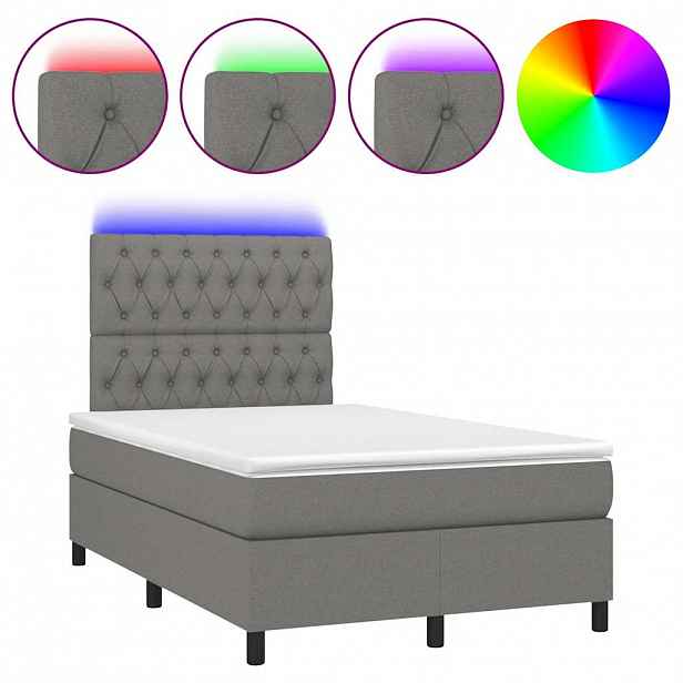 vidaXL Box spring postel s matrací a LED tmavě šedá 120x190 cm textil