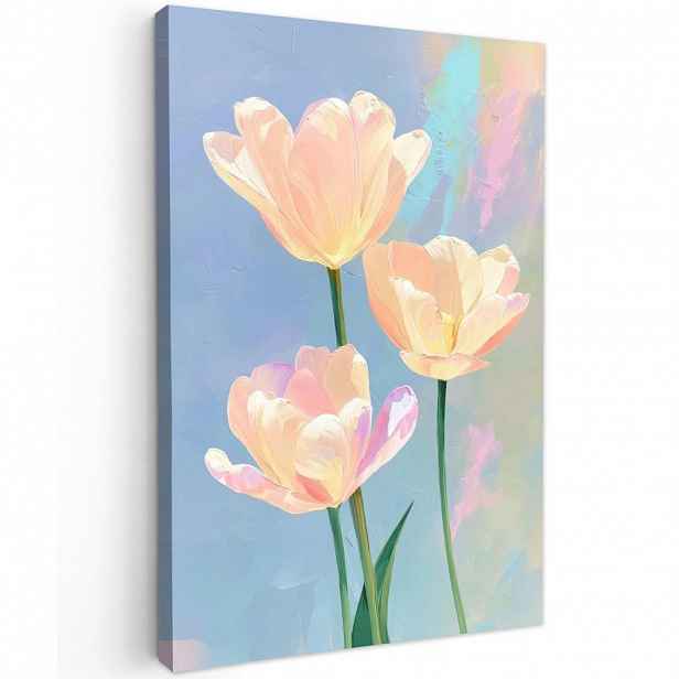 MuchoWow OBRAZ NA PLÁTNĚ Tulipány - růžové akcenty - modré 60x90 cm