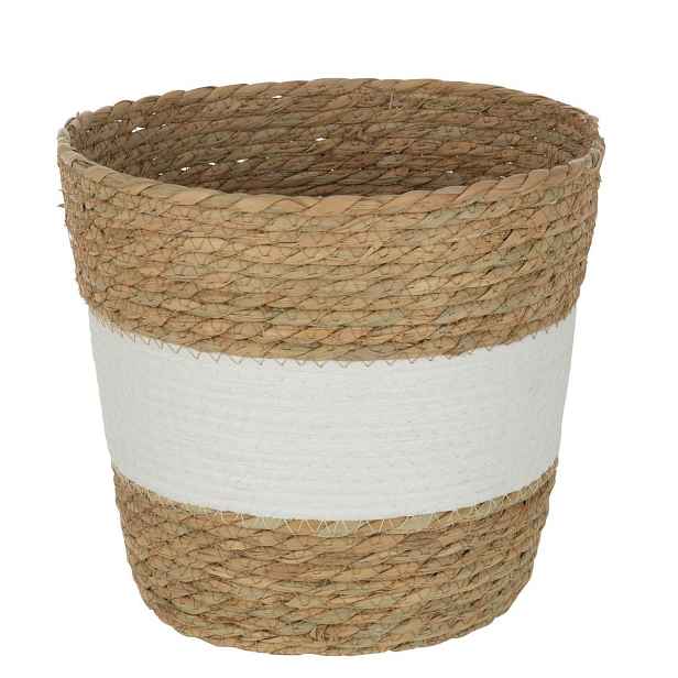 Přírodní košík z mořské trávy s bílým pruhem Witte - Ø 25*25 cm J-Line by Jolipa