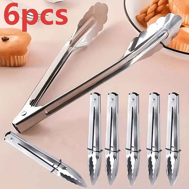 TEMU 6 ks Nerezové kuchyňské kleště, Nerezové kovové kuchyňské kleště, Mini bufetové kleště, BBQ klipy, Kuchyňské kleště, Grilovací kleště, Opakovaně