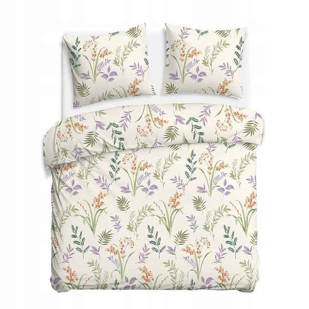 Povlečení 220x200 krémové s botanickým květinovým vzorem CottonLove