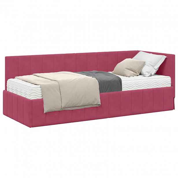 vidaXL Rohový rám postele s matrací 2 ks Víno Červené 80 x 200 cm