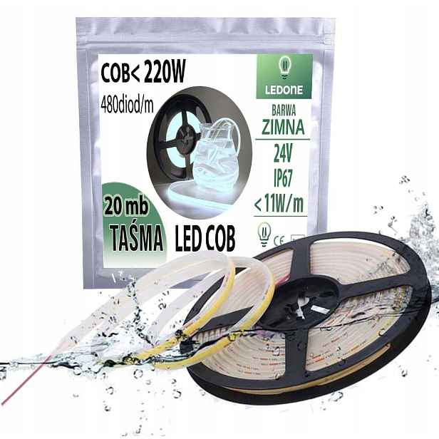 Led páska Cob 24V 11w/m IP67 Neon řada Zimna termococon voděodolná 20MB