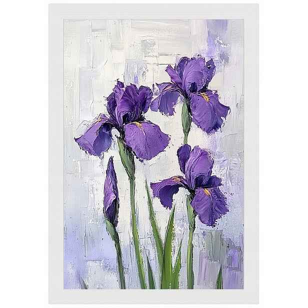 Plakát Rámeček Dřevo Olej Impasto Příroda Zahrada Fialové Kosatce 40x60