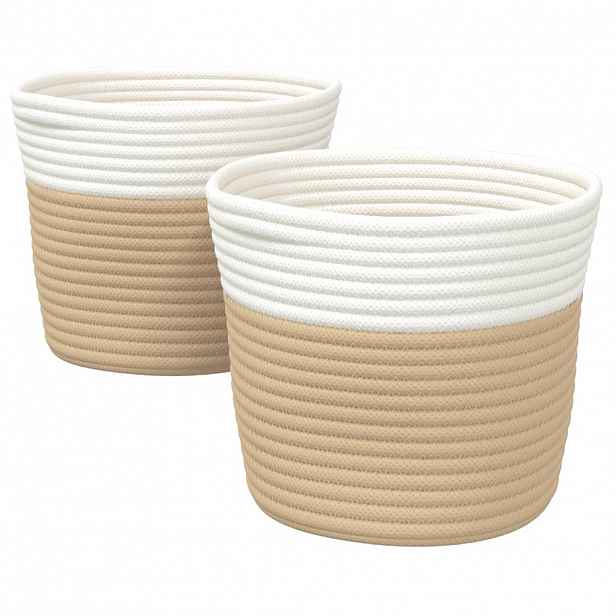 vidaXL Úložné koše 2 ks béžové a bílé Ø 24 x 18 cm bavlna