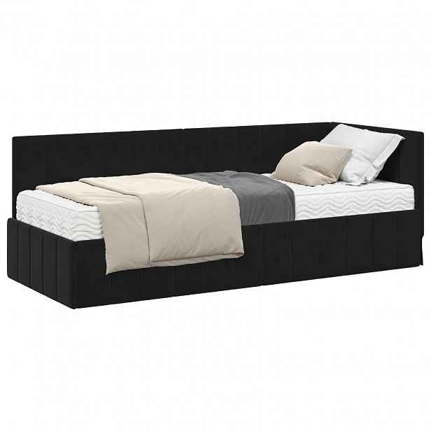 vidaXL Rohový rám postele s matrací 2 ks Černá 80 x 200 cm samet