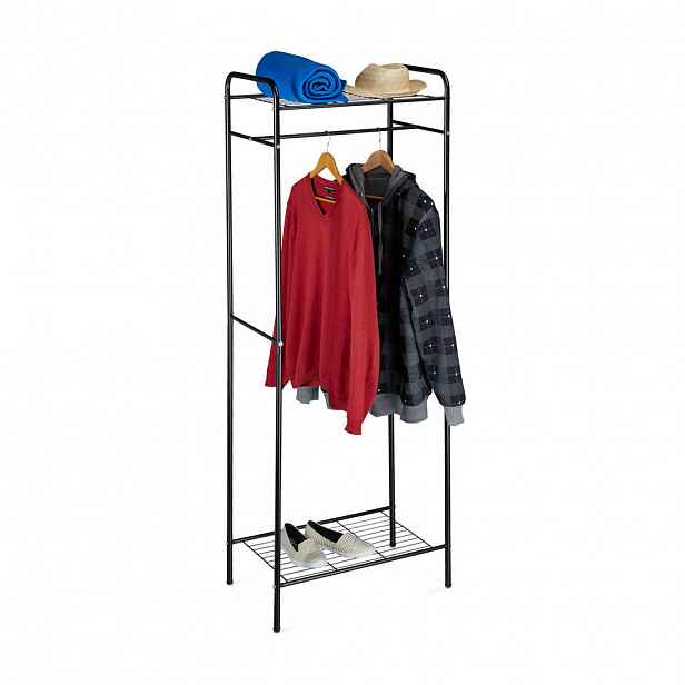Relaxdays VĚŠÁK Černý kovový se 2 policemi 166 cm
