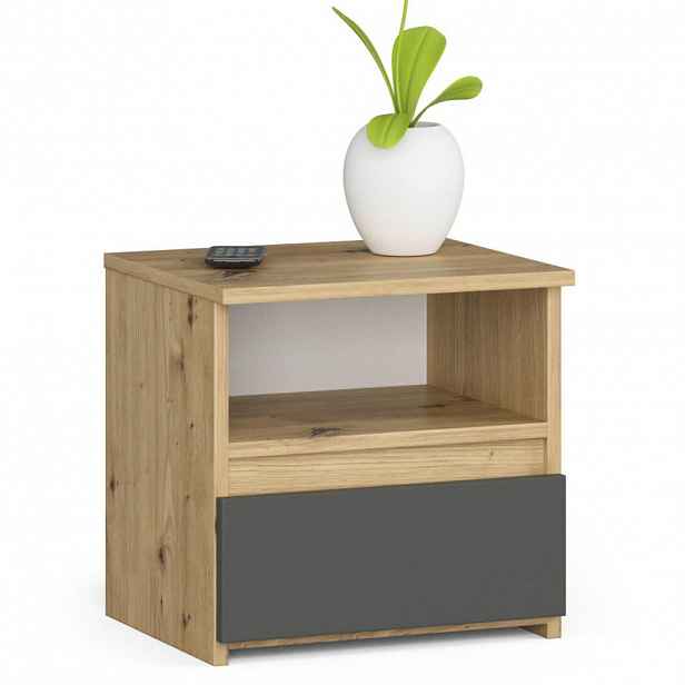 RAUMHIRSCH FURNITURE NOČNÍ STOLEK dub Artisan, grafitově šedý 40/40/35
