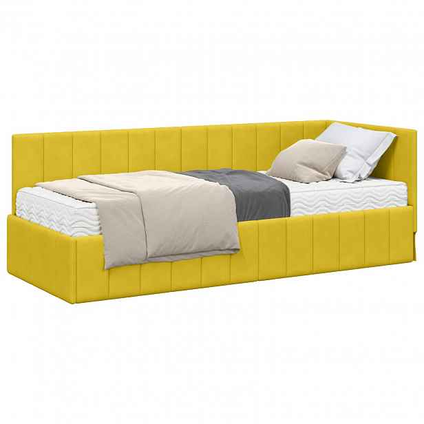 vidaXL Rohový rám postele s matrací 2 ks Žlutá 80 x 200 cm samet