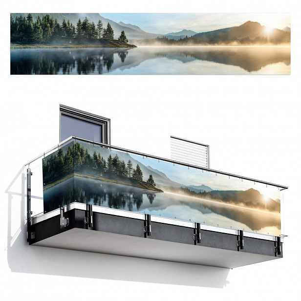 MuchoWow BALKONOVÁ ZÁSTĚNA Jezero - Mlha - Hory - Krajina 500x110 cm