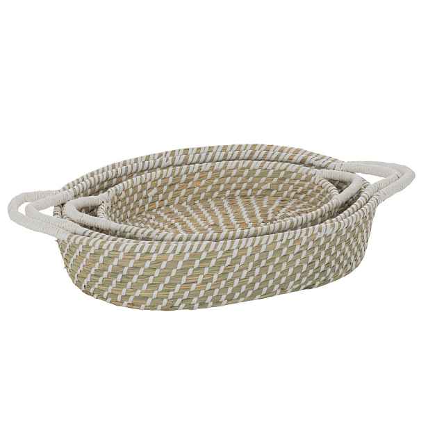 Sada 3ks přírodní oválný košík z mořské trávy s uchy Witte - 59*34*11cm J-Line by Jolipa