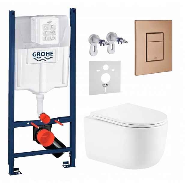Sada Wc Grohe s mísou Wc Lesna a tlačítkem kartáčovaná měď Fresh