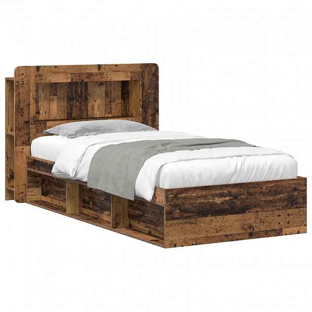 vidaXL Rám postele s úložným prostorem s čelo Staré dřevo 90 x 190 cm