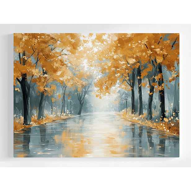 Plakát Cesta Ulice Ulička Stromy Podzim Déšť 100x75