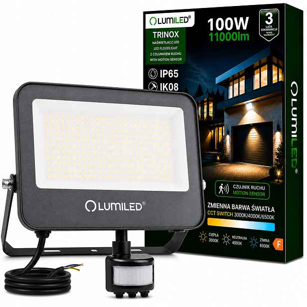 Led reflektor Halogen 100 W Cct IP65 Reflektorová lampa s pohybovým senzorem