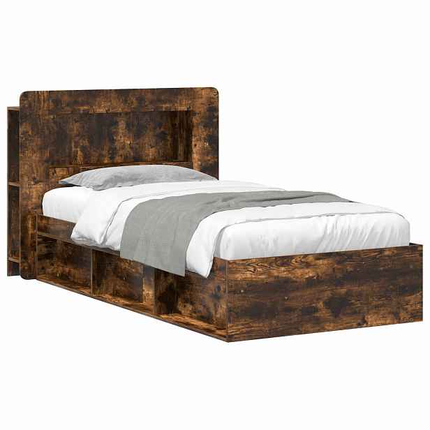 vidaXL Rám postele s úložným prostorem s čelo Kouřový dub 90 x 190 cm