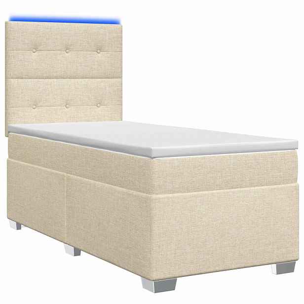vidaXL Postel boxspring s matrací s čelo Krémová 90 x 190 cm Textil