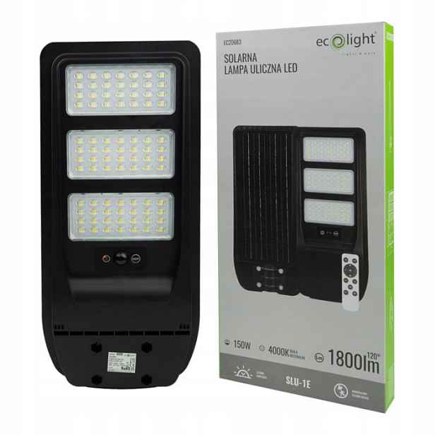 Solární Pouliční Lampa Economy Černá 150W 4000K 1800lm IP65 Eco Light