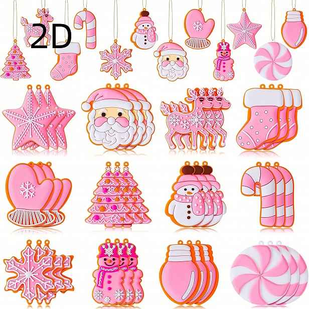 TEMU 2D Ploché, 2D/PLOCHÉ - 12 Lan + 12 Růžových Vánočních Stromkových Ozdob, Vánoční Cukrové Tyčinky Lízátka, Ozdoby Santa Claus, Roztomilé Tradiční