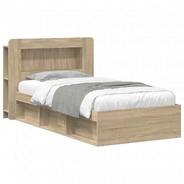 vidaXL Rám postele s úložným prostorem s čelo Dub sonoma 90 x 190 cm