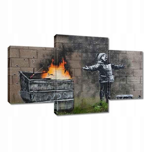 Nástěnné hodiny 100x60 Banksy Smog Sníh