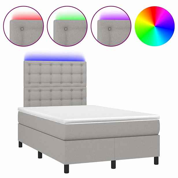 vidaXL Box spring postel s matrací a LED světle šedá 120x190 cm textil