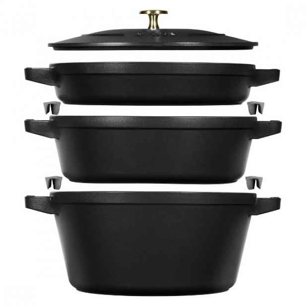 3dílná sada nádobí Cocotte, 24 cm, litina, Black - Staub