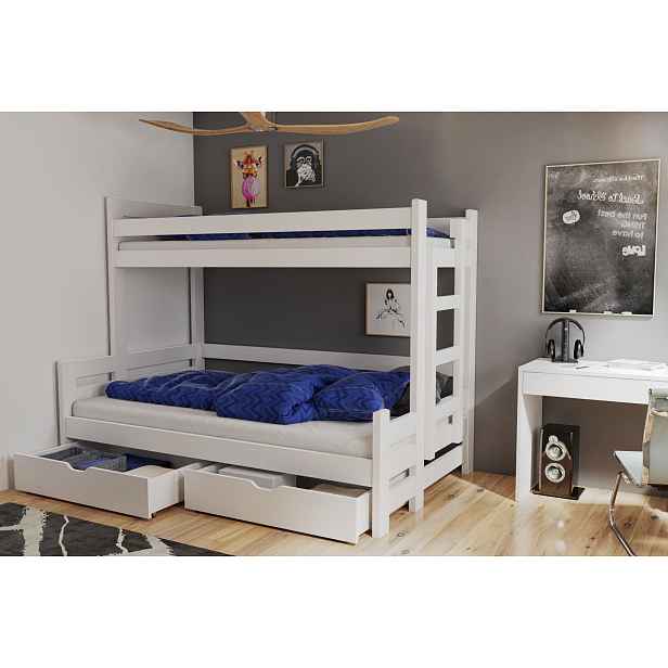 Dvoupatrová postel s úložným prostorem 90/120x200 CHARA - bílá, pravé provedení